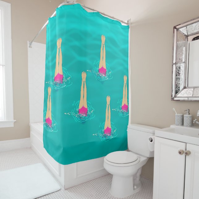 Artistic Swimmers Swimming Under Water  Shower Curtain (In Situ)