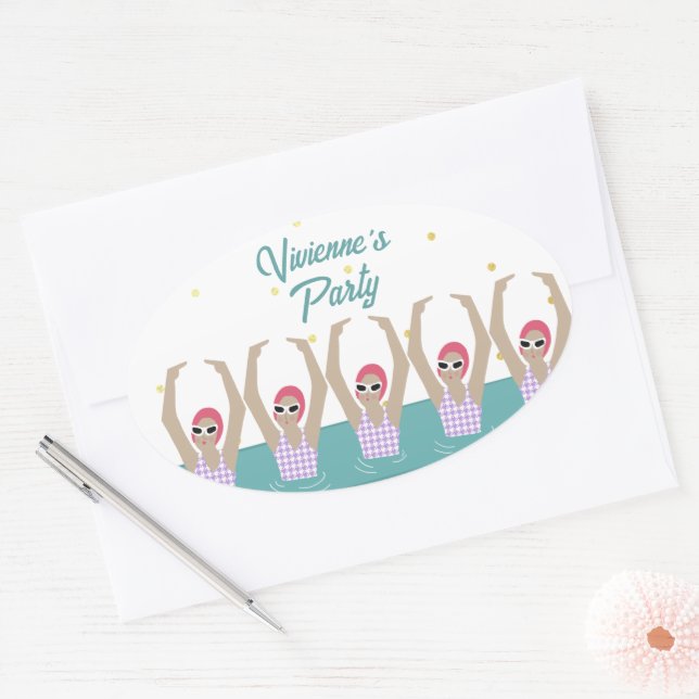 Artistic Swimmers Synchro Swimming Birthday Party Oval Sticker (Envelope)