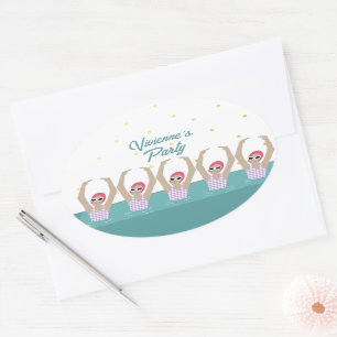 Artistic Swimmers Synchro Swimming Birthday Party Oval Sticker