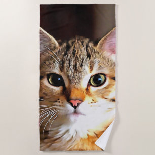 Artistic Tabby Cat Kitten Portrait Beach Towel