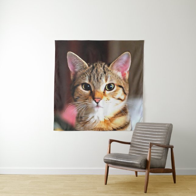 Artistic Tabby Cat Kitten Portrait Tapestry (In Situ)