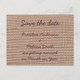 Artistic Tan Burlap Save the date Postcards