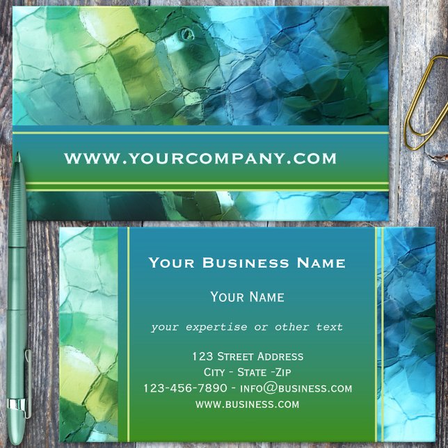Artistic Teal Blue Green Glass Business Card (Business card with an artistic teal and blue green glass design)