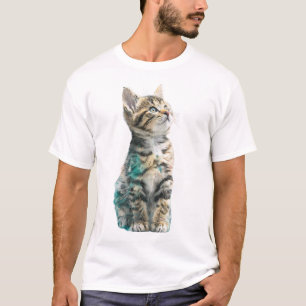 Artistic Teal Splatter Tabby Kitten Men T-Shirt