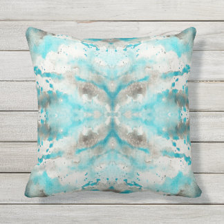 Artistic teal white grey paper watercolor pattern outdoor cushion