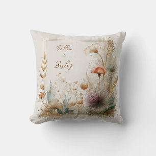 Artistic Textured Botanical Seed Pod Gold Splatter Cushion