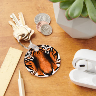 Artistic Tiger Cat Face Head Cute Animal Orange Key Ring
