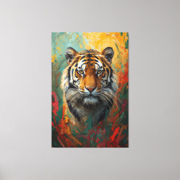 Artistic Tiger Portrait Vibrant Oil Painting Canvas Print