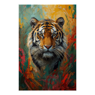 Artistic Tiger Portrait Vibrant Oil Painting Poster
