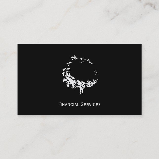 Artistic Tree (white) Black Background Business Card (Front)