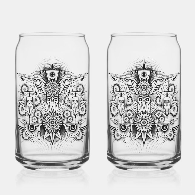 Artistic Tribal Design Can Glass (Front)