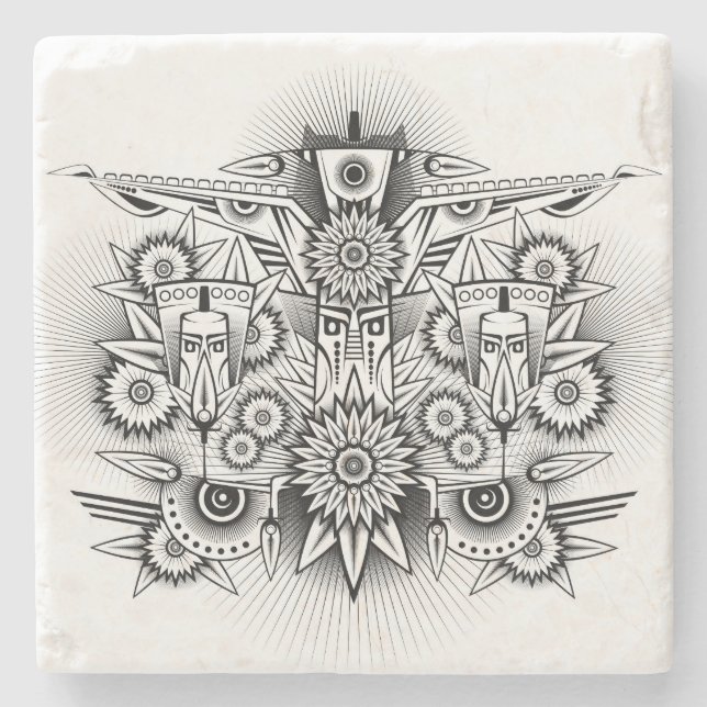 Artistic Tribal Design Stone Coaster (Front)