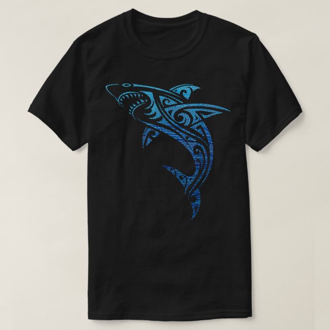 Artistic Tribal Shark Hawaiian Polynesian Tattoo V T-Shirt (Design Front)