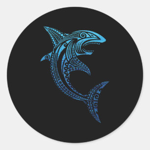 Artistic Tribal Shark Polynesian Tattoo Hawaiian V Classic Round Sticker