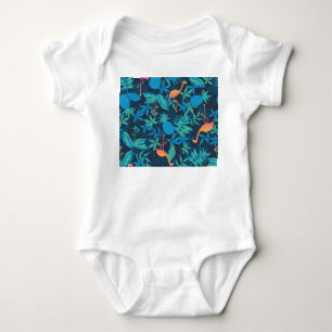 Artistic Tropical: Flamingo Pineapple Pattern. Baby Bodysuit