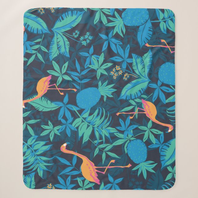 Artistic Tropical: Flamingo Pineapple Pattern. Sherpa Blanket (Front)