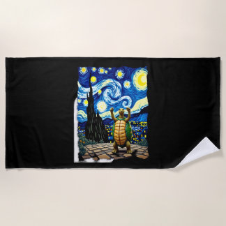 Artistic Turtle Shirt  Starry Night Turtle (1) Beach Towel