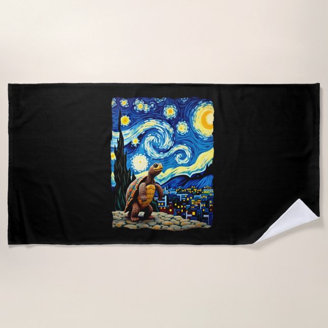 Artistic Turtle Shirt  Starry Night Turtle (2) Beach Towel (Front)