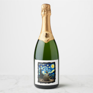 Artistic Turtle Shirt  Starry Night Turtle (2) Sparkling Wine Label
