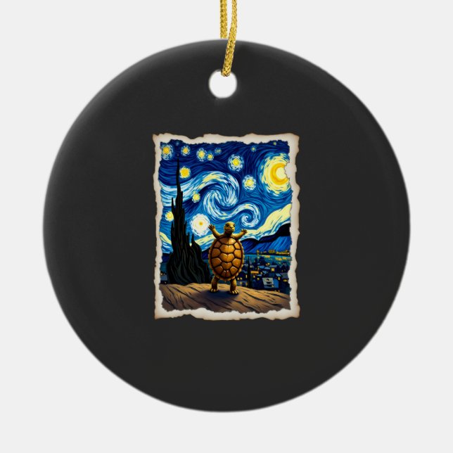 Artistic Turtle Shirt  Starry Night Turtle (3) Ceramic Tree Decoration (Front)