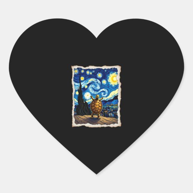 Artistic Turtle Shirt  Starry Night Turtle (3) Heart Sticker (Front)