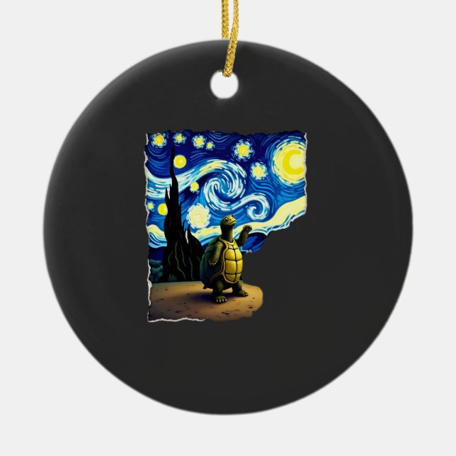 Artistic Turtle Shirt  Starry Night Turtle (4) Ceramic Tree Decoration (Front)