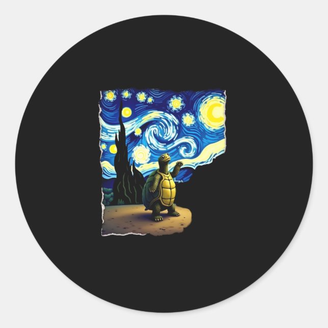 Artistic Turtle Shirt  Starry Night Turtle (4) Classic Round Sticker (Front)