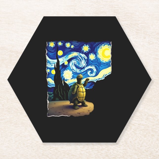 Artistic Turtle Shirt  Starry Night Turtle (4) Paper Coaster (Front)