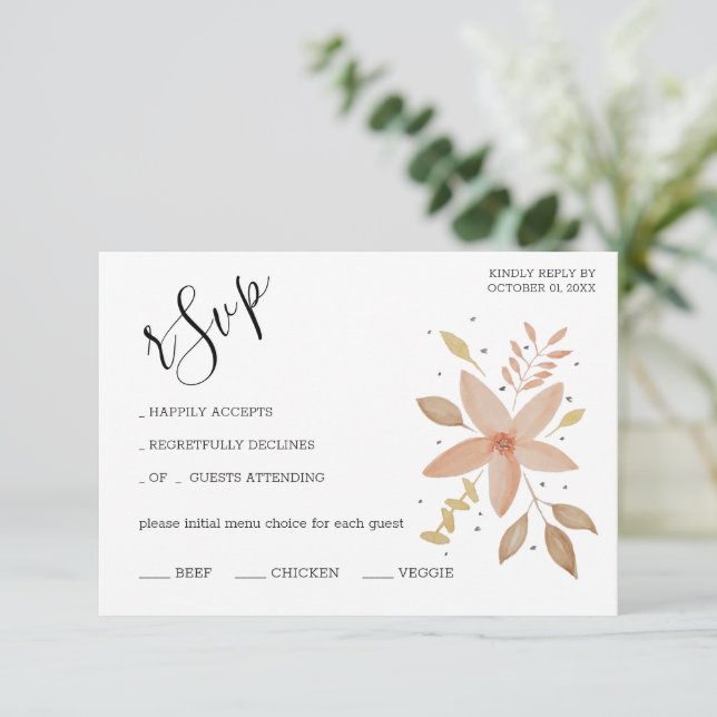 Artistic Unique Terracotta Floral Watercolor RSVP Card (Standing Front)