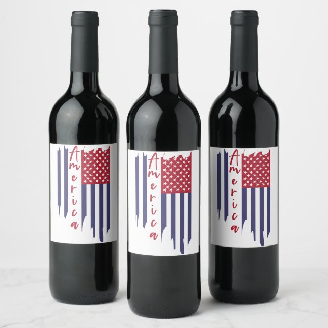Artistic Vertical American Flag  Wine Label (Bottles)