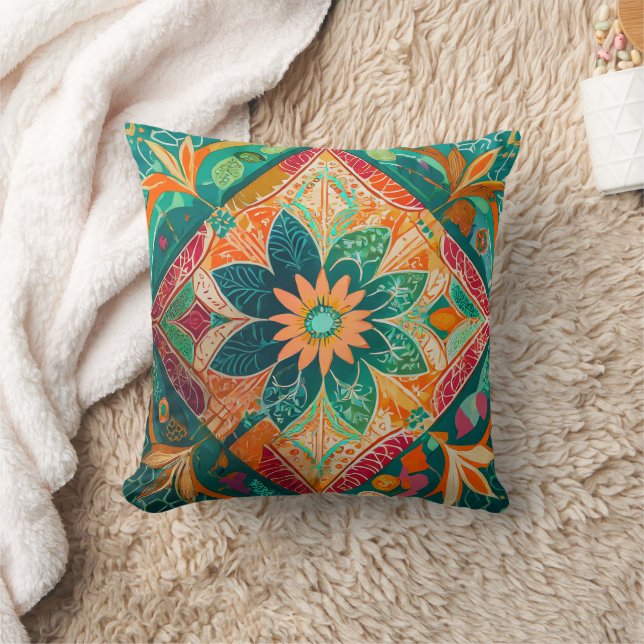 Artistic Vibrant Botanical Floral in Green Cushion (Blanket)