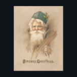 Artistic Vintage Father Christmas Portrait Postcard<br><div class="desc">Beautifully rendered vintage portrait of old world Father Christmas in gold robes and green cap with holly embellishment on gold artisan background. Back of card features custom coordinated graphics and editable text fields.</div>