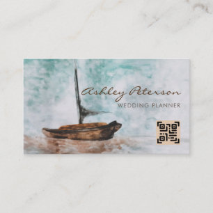 Artistic Vintage Sailing Boat Seascape QR Code Business Card