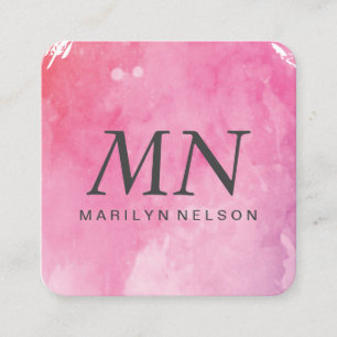 Artistic Water Colour Monogram Square Business Card