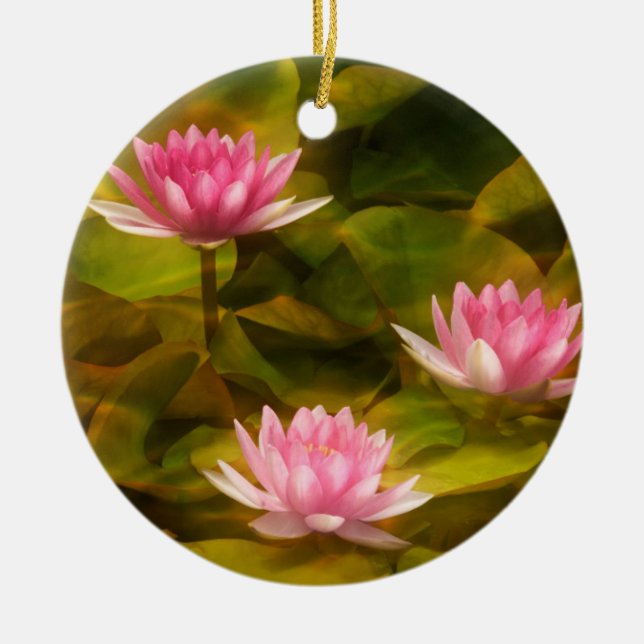 Artistic water lilies, California Ceramic Tree Decoration (Front)