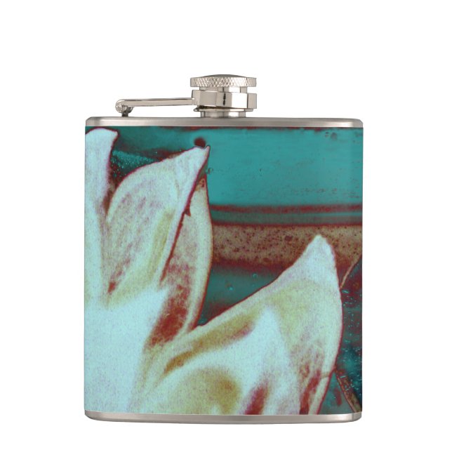 Artistic Water Lilly in Red and Blue Hip Flask (Front)