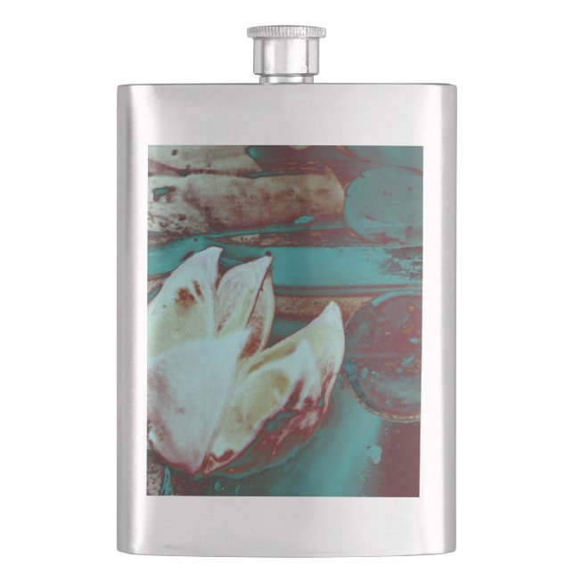 Artistic Water Lilly in Red and Blue Hip Flask (Front)