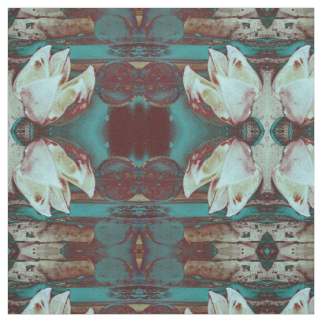 Artistic Water Lilly in Red and Blue Pattern Fabric (Swatch)