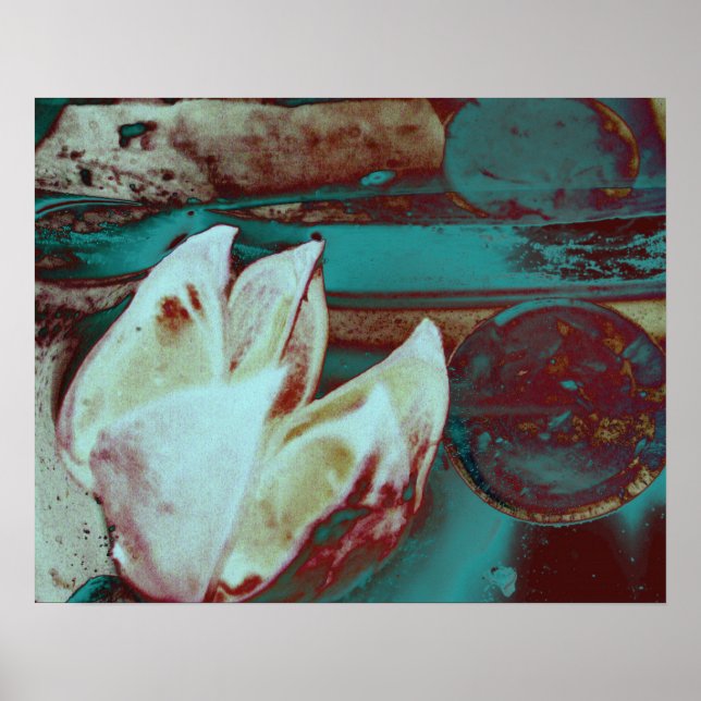 Artistic Water Lilly in Red and Blue Poster (Front)