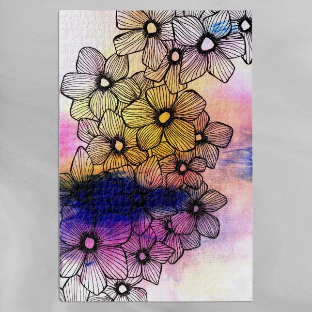 Artistic Watercolor and Ink Blooming Flowers Jigsaw Puzzle (Creator Uploaded)