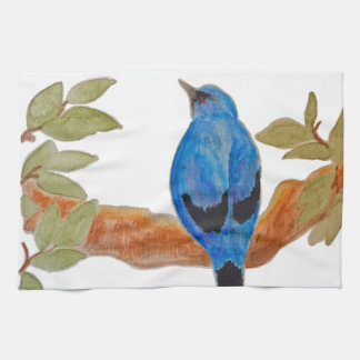 Artistic Watercolor Bird Blue Cuckooshrike Tea Towel