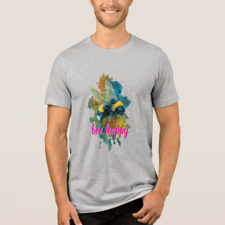 Artistic Watercolor Bumblebee "Bee Happy" Whimsica Tri-Blend Shirt