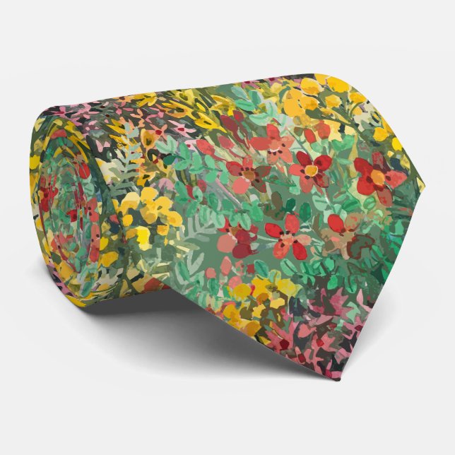 Artistic Watercolor Flower Garden Tie (Rolled)