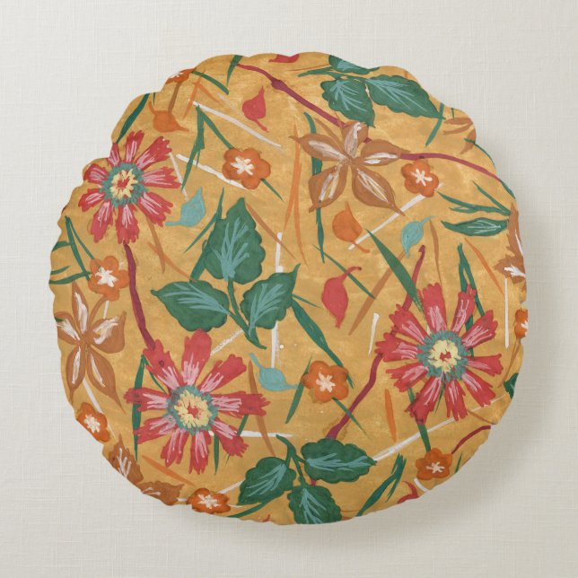 Artistic Watercolor Flowers: Colourful Background. Round Cushion (Front)