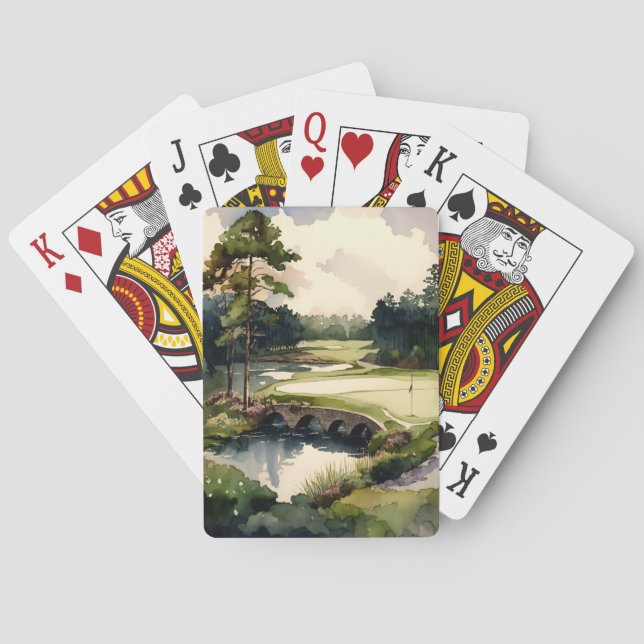 Artistic watercolor golf course golf playing cards (Back)