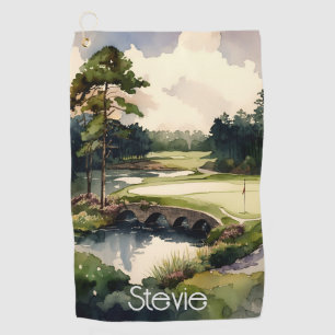 Artistic watercolor golf course golf towel