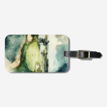 Artistic watercolor golf course luggage tag