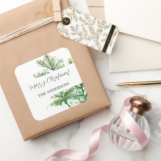 Artistic Watercolor Green Forest Square Sticker (Gifting)