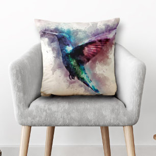 Artistic Watercolor Hummingbird  Cushion