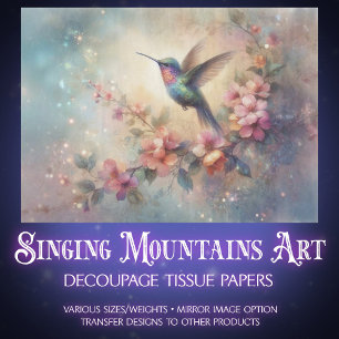 Artistic Watercolor Hummingbird Flowers Decoupage Tissue Paper